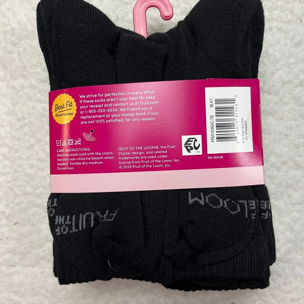 Fruit of the Loom Socks Women 4-10 Black All Day Comfort Crew 7 Pack‎ Cushioned